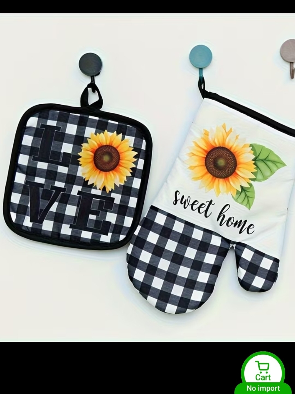 Sunflower Kitchen Oven Mitts & Pot Holders - Black White Gingham - Picture 2 of 2